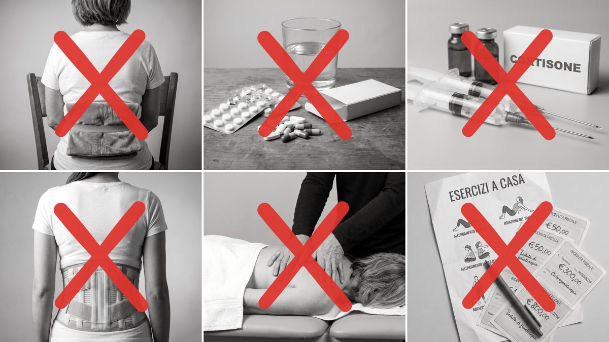 Tutto quello che Gabriella ha provato: fisioterapia, infiltrazioni, ozono, farmaci, termoforo, busto