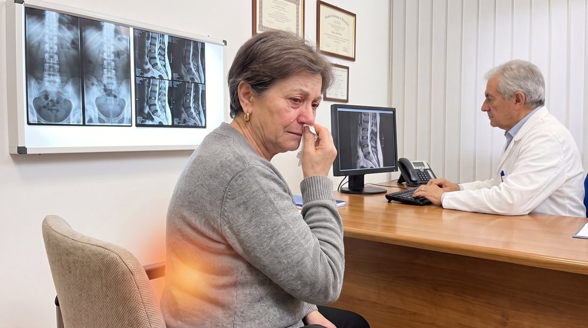 Gabriella in lacrime nello studio del neurochirurgo